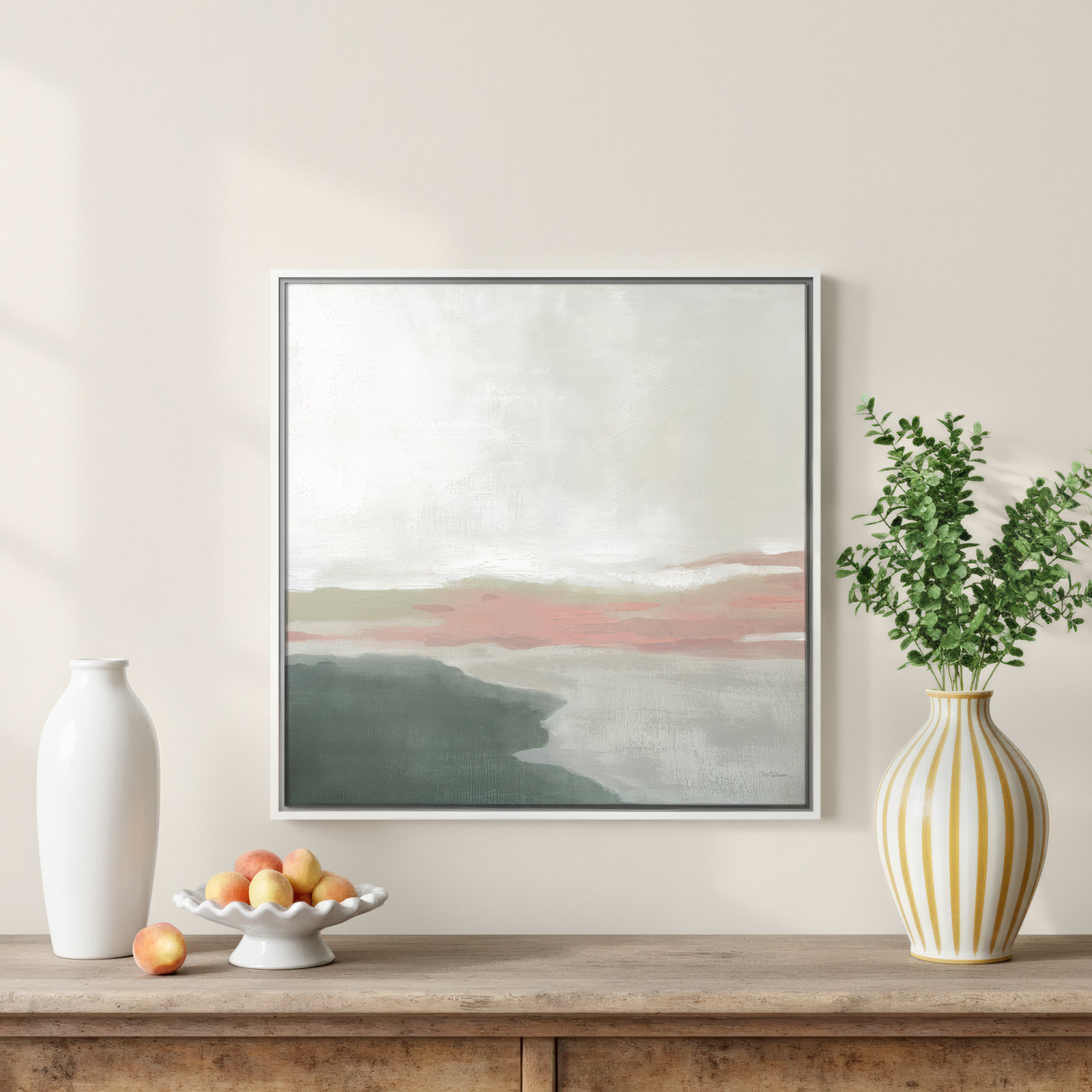 Carley "Still Lake" Painting by Carol Robinson, 17.5" H x 17.5" W x 2" D, White