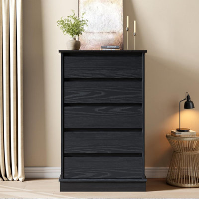 5-Drawer Wooden Dresser for Bedroom, Tall Chest with Deep Storage Drawers, Wide Top for Closet, Living Room, Black