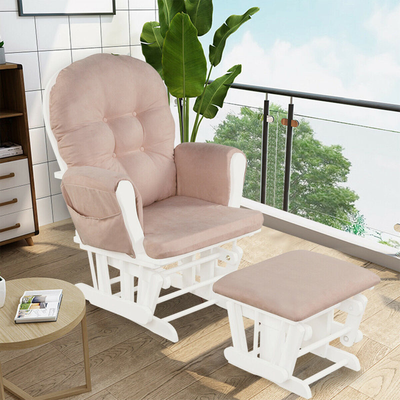 Chaise berçante avec repose-pieds Bahrudin Harriet Bee, Rose, Blanc