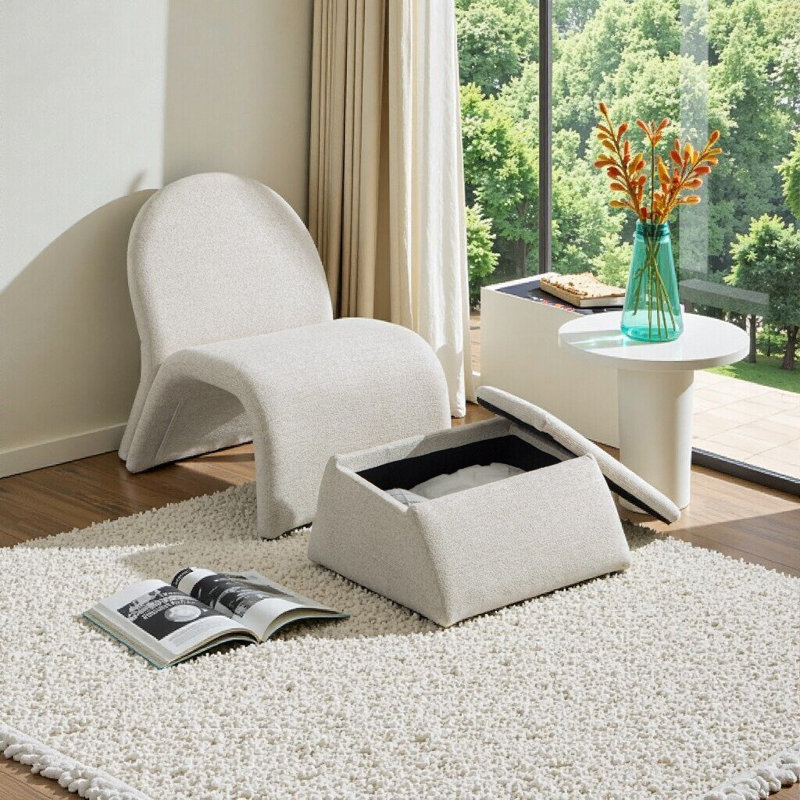 Chaise d'appoint moderne sans accoudoirs avec repose-pieds de rangement - Conception compacte pour les salons, les chambres et les bureaux
