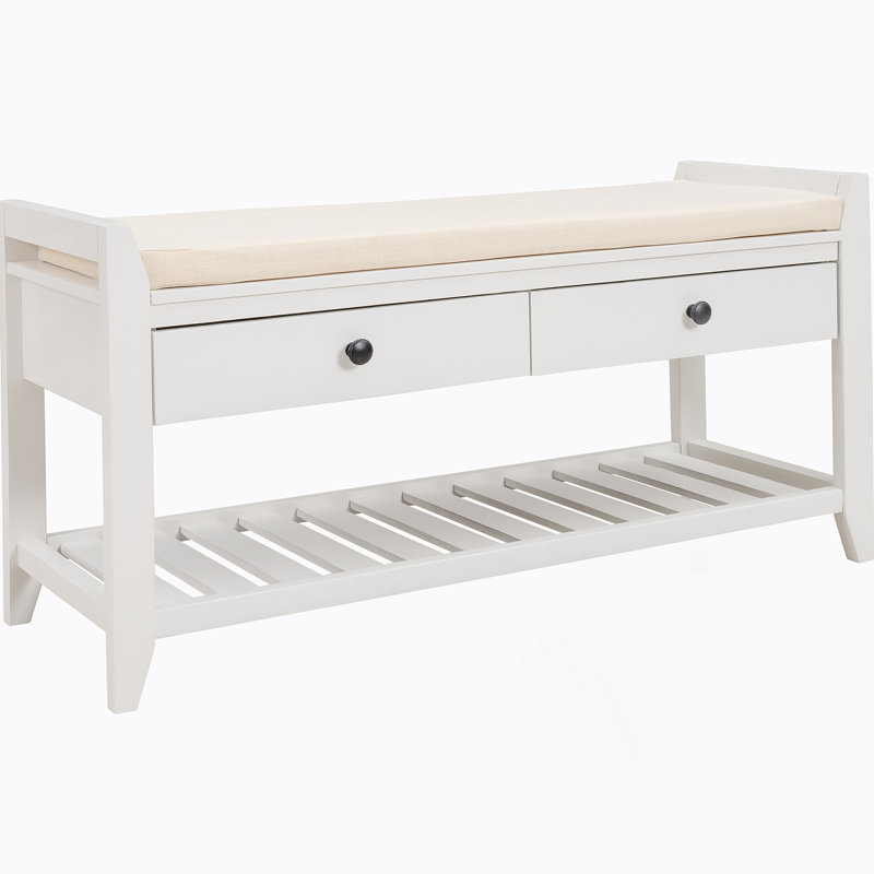 Shoe Rack With Cushioned Seat And Drawers, Multipurpose Entryway Storage Bench (White), White