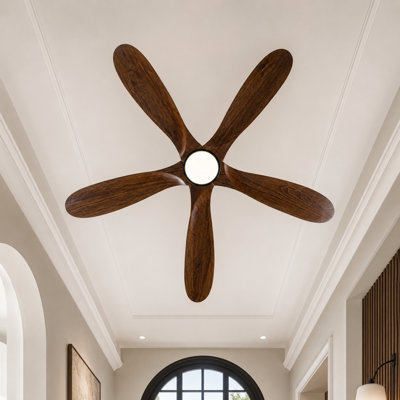 52 Inch Modern Solid Wood Ceiling Fan with Lights 6 Speed Reversible DC Motor Quiet LED Ceiling Fan Easy to Assemble for Patio Living Room Bedroom Porch