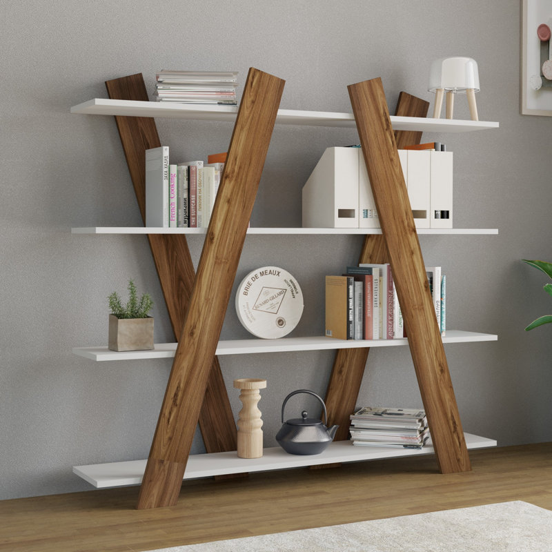 Alesia 137cm H x 150cm W Etagere Bookcase, White/Walnut