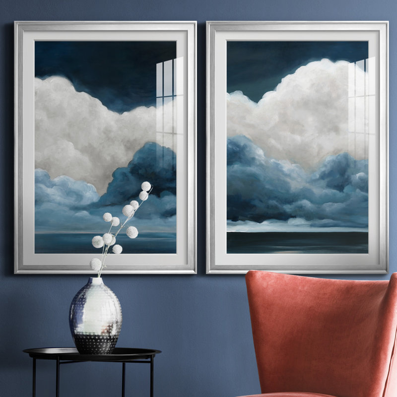 «Nature's Drama I», ensemble de 2 reproductions d'art, H 26,5 po x l 73 po x P 1,5 po, Papier avec cadre argenté, Blanc