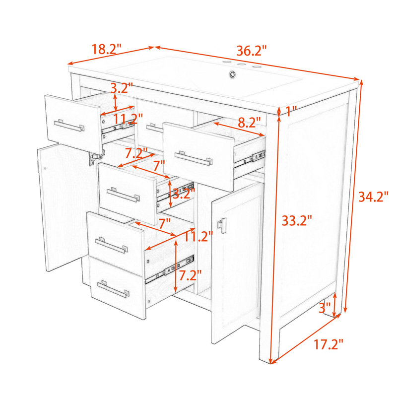 Meuble-lavabo moderne en bois minimaliste avec deux armoires et quatre tiroirs, Noir