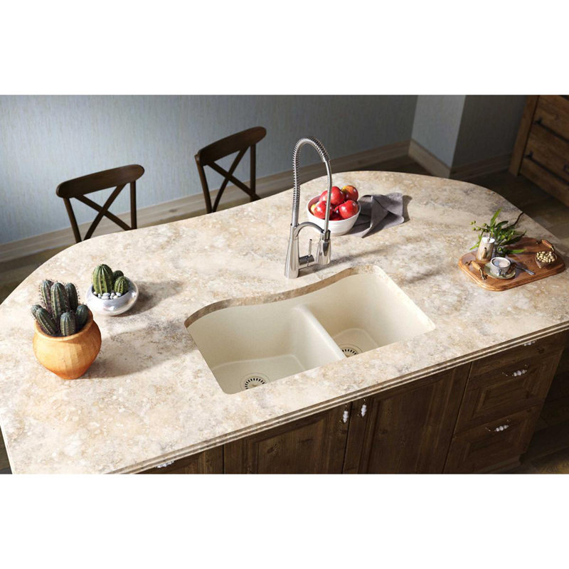 Évier de cuisine à double cuve encastrable L 33 po x l 20 po Quartz Luxe, Parchemin