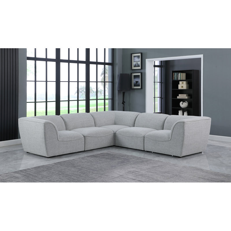 Canapé modulaire réversible de coin Callem, Tissu gris texturé en lin