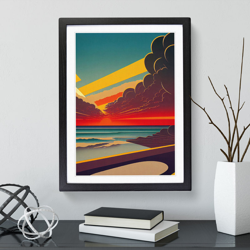 Ocean Sunset No.3 - Single Picture Frame Print, 46cm H x 34cm W x 2cm D, Black