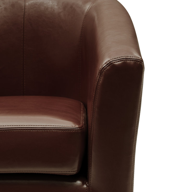 30-Inch Wide Swivel Barrel Chair, Saddle Brown Bonded Leather