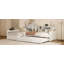 Lit de jour simple en L en forme de L avec lit gigogne sous le lit et tiroir de rangement, cadre de lit d'angle polyvalent avec bibliothèques pour 3-945401634
