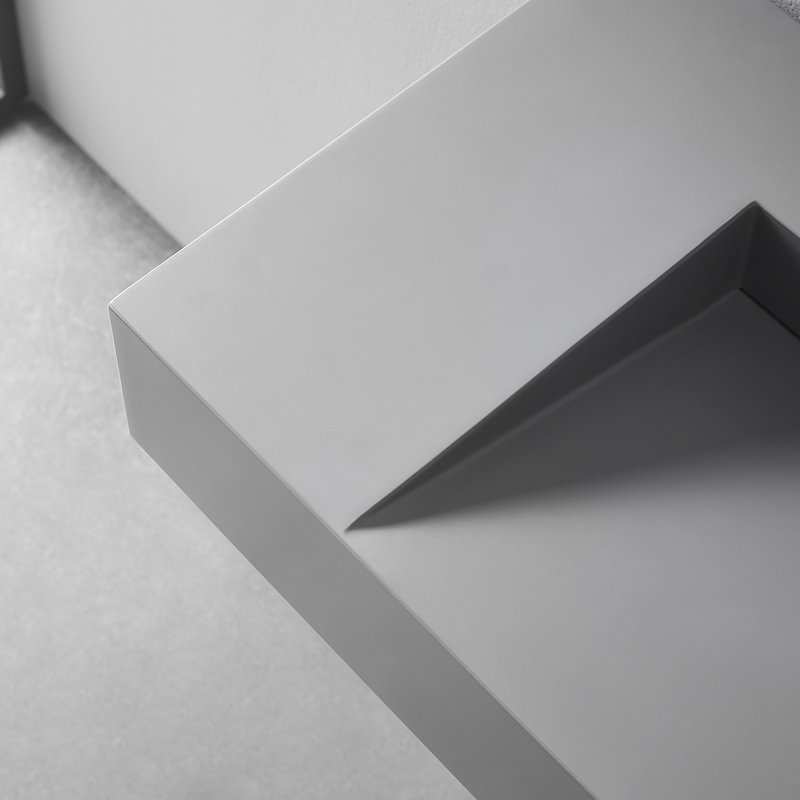 40 in. Wall-Mount or Countertop Bathroom with Wedge Bowl Solid Surface, Gray