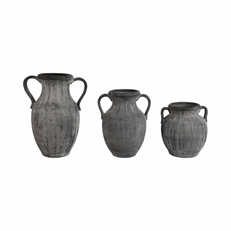Stoneware Table Vase, 12" H x 10" W x 8" D, Black/Ivory