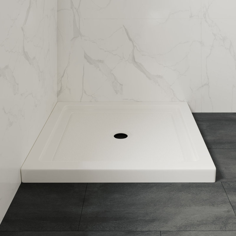 OVE Decors 38" x 36" Rectangle Shower Base Pan, White Acrylic, Center Drain, Reversible Design