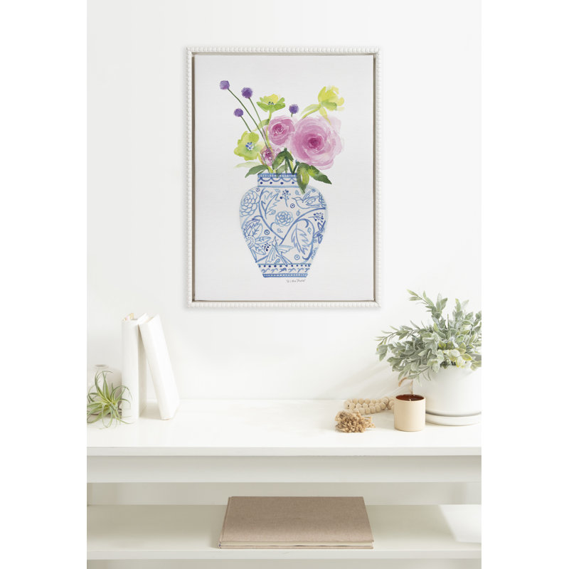 «Pink Blooms in Chinoiserie» par Patricia Shaw, reproduction d'art sur toile encadrée