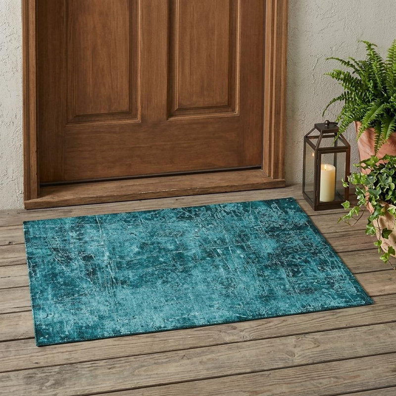 Tapis extérieur lavable antidérapant 3 pi x 5 pi bleu sarcelle