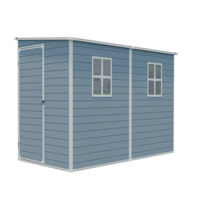 4X8ft Outdoor Storage Shed With Floor Resin Shed With Two-Window, Waterproof ,Lockable Doors For Patio,Yard,Lawn --Gray