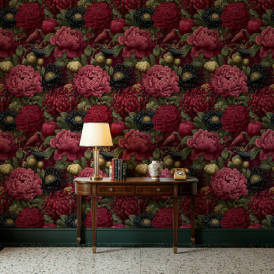 Papier peint floral rétro avec oiseaux