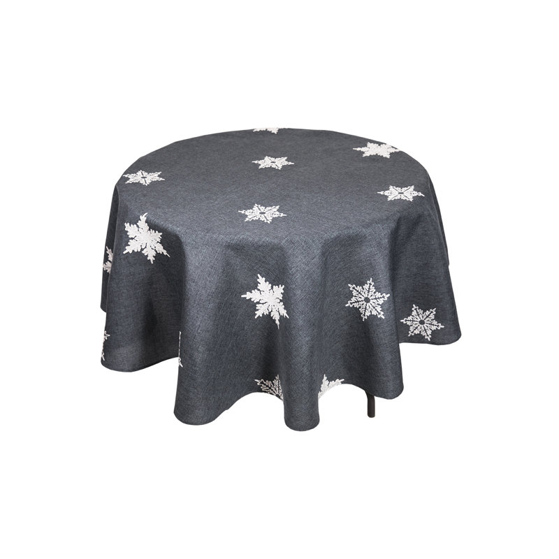 Snowflake Embroidered Christmas Round Tablecloth, Gray