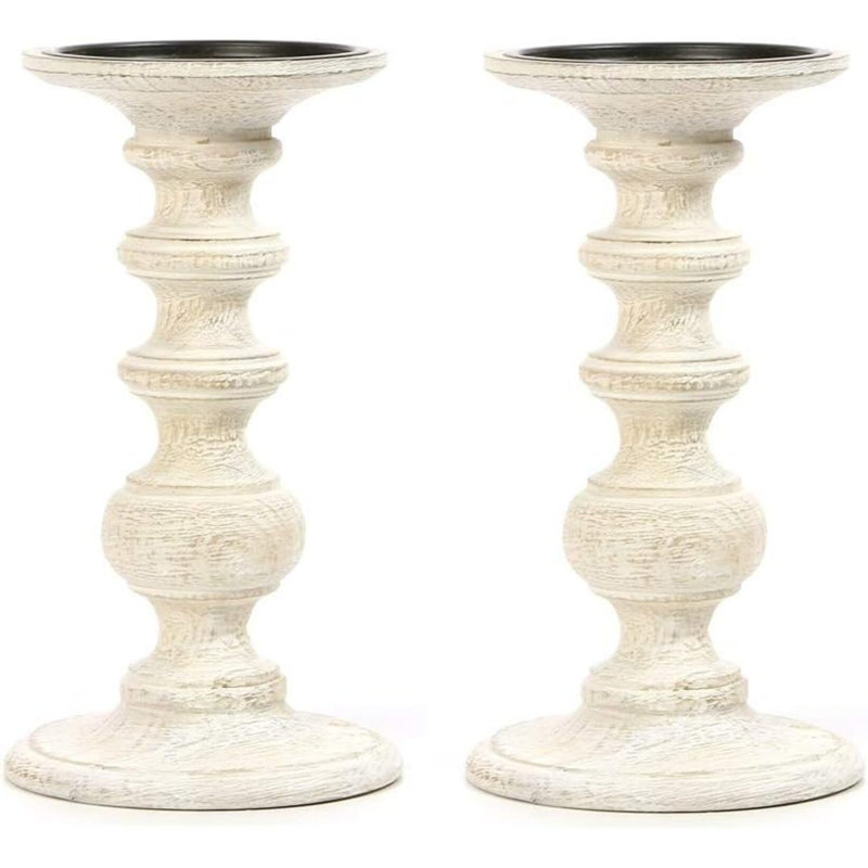 Hosley Set of 2 Antique White Wood Pillar Candle Holder 9 Inch High Ideal Gift for Weddings Special Occasion Spa Aromatherapy Settings Candle Gardens.