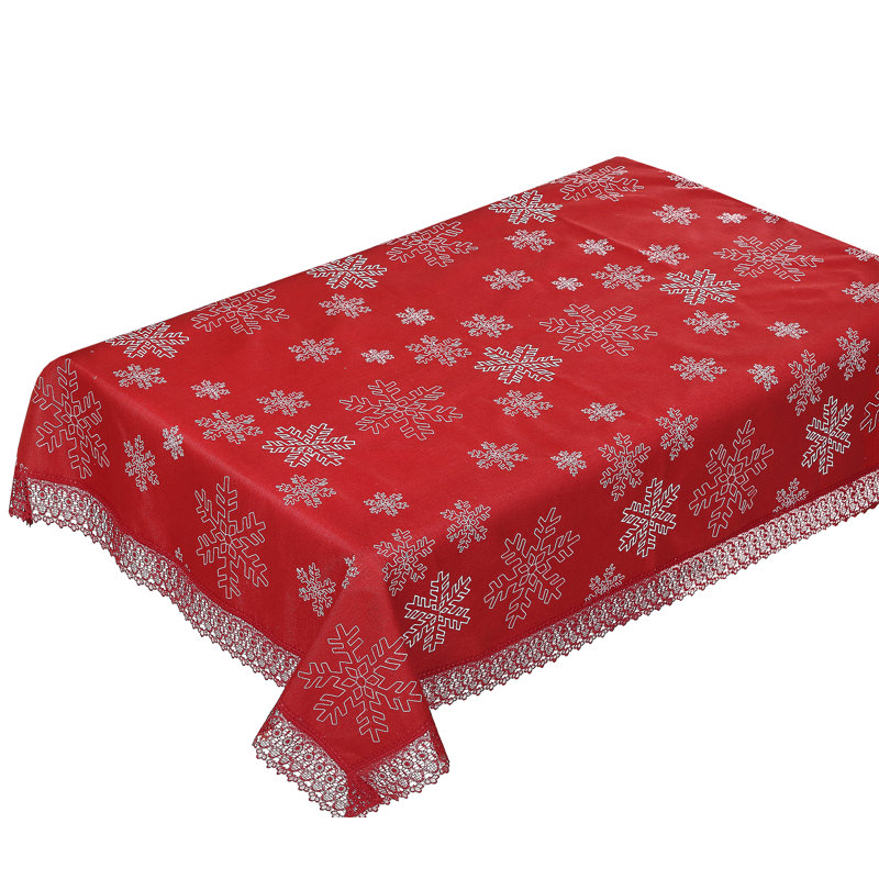 Jolane Rectangle Seasonal Winter Christmas Red Snowflakes Christmas Polyester Tablecloth, 105" x 65"