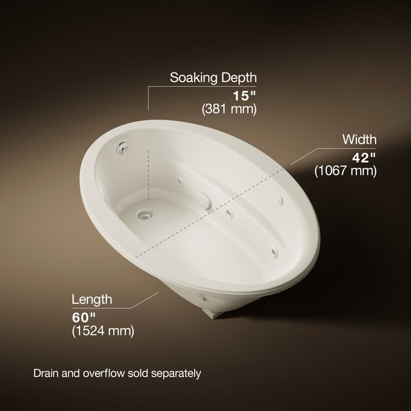 Sunward® 60" x 42" Drop in Whirlpool Acrylic Bathtub, Biscuit