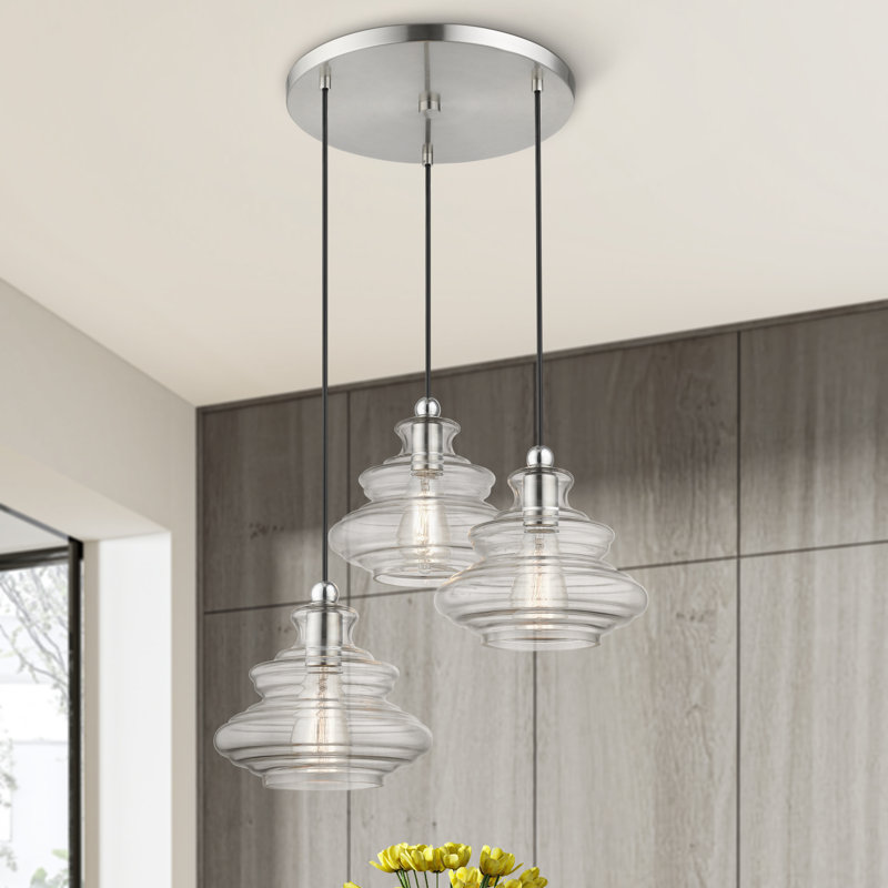 Lustre géométrique à intensité variable à 3 lumières Veston, Nickel brossé