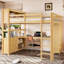 Lit mezzanine grand format au fini naturel, construction en pin et panneau de fibres à densité moyenne avec bureau de rangement intégré et garde-robe pour chambres d'enfant-129462922