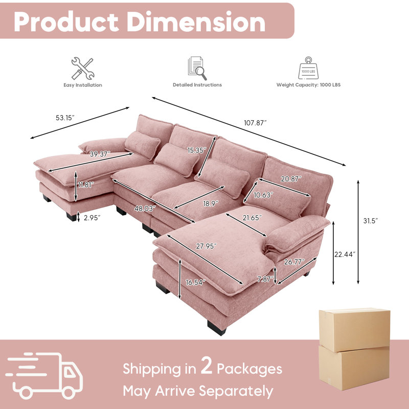 Canapé modulaire Chenille, Chenille rose