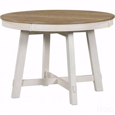 Farmhouse Round Extendable Dining Table With 16" Leaf Wood Kitchen Table