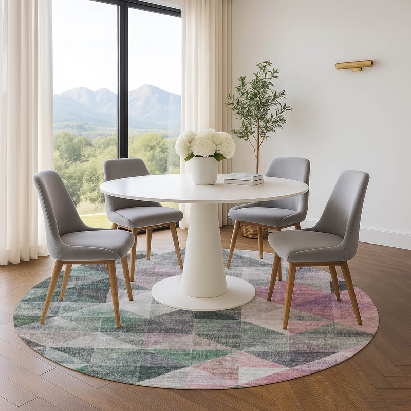 Premium Machine Washable Ariel Geometric Rug, Round 8'
