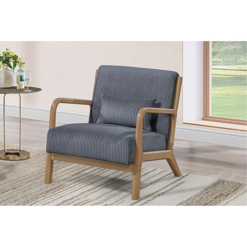 Fauteuil d'appoint 1 pièce gris foncé avec sangles et quincaillerie pour un look moderne en velours côtelé doux et moderne