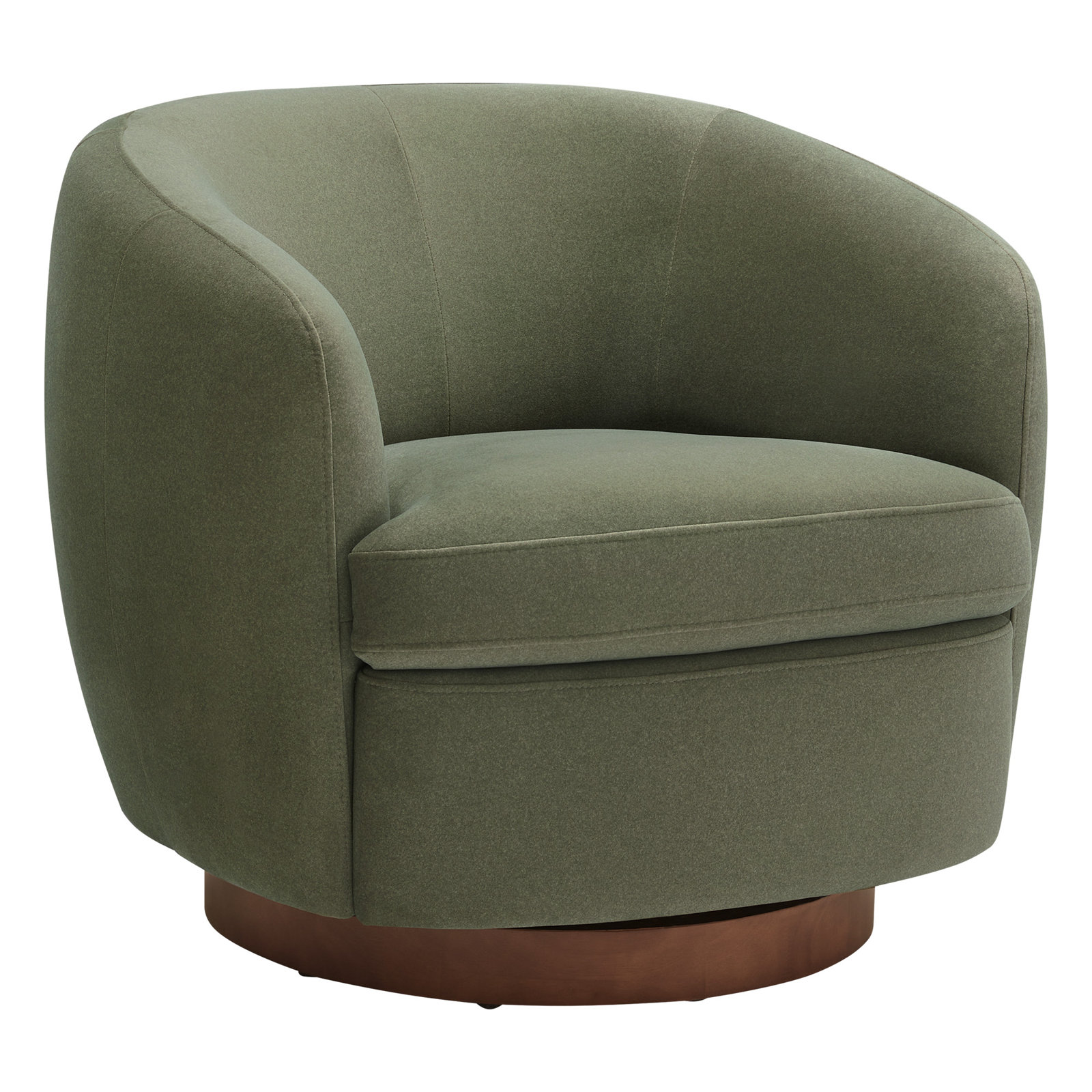 Marcy Upholstered Swivel Barrel Chair, Vesper Forest Green Performance Velvet/Brown