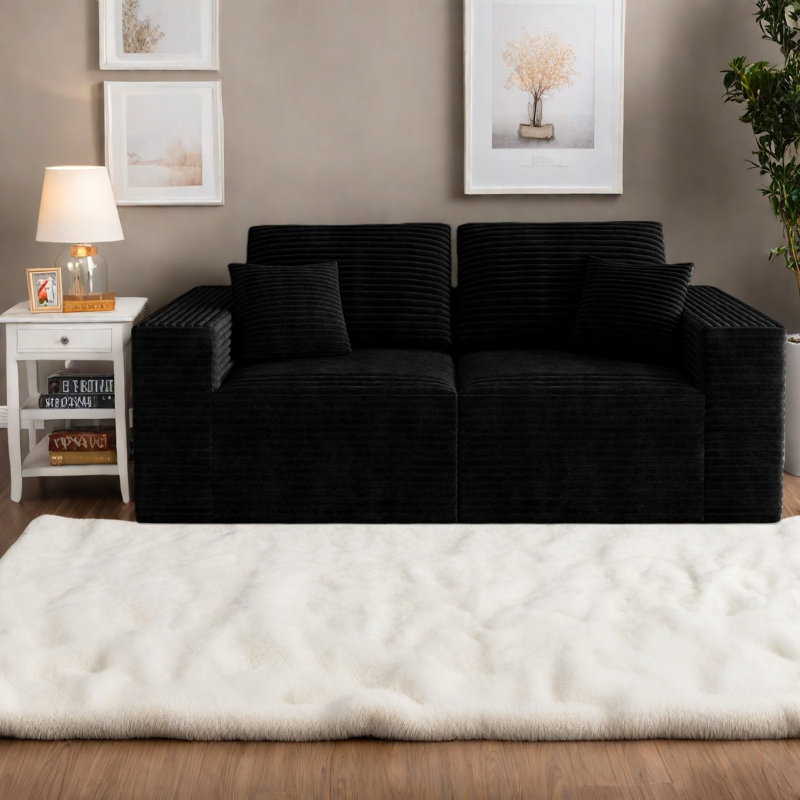 Canapé modulaire moelleux moderne, sans assemblage, velours côtelé noir pour la maison