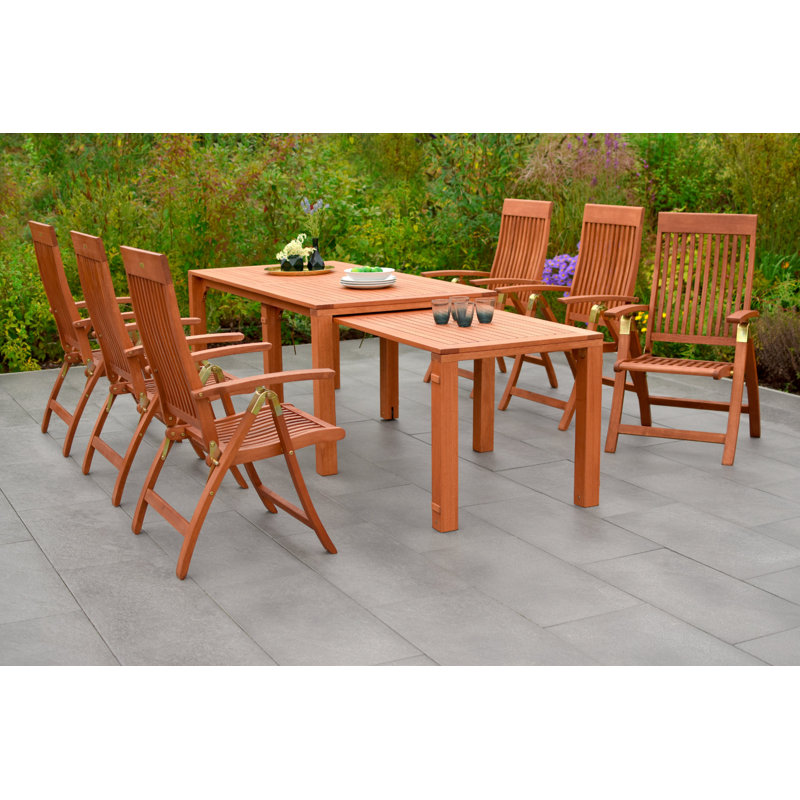 Choteau 6 - Person Eucalyptus Solid Wood Patio Dining Set Rectangular Table
