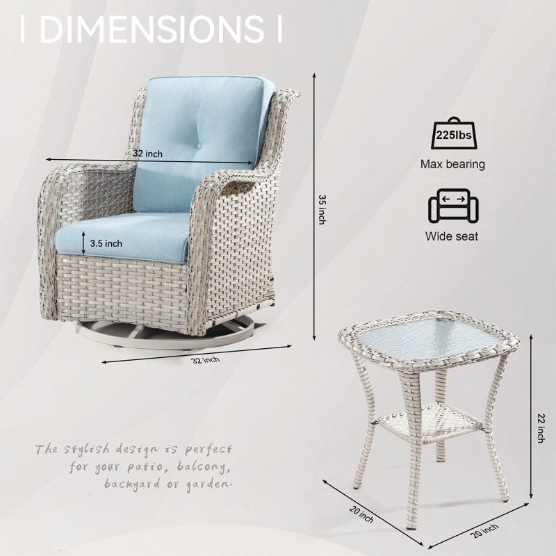 Ensemble de conversation avec coussins Isella, Bleu ciel, Gris