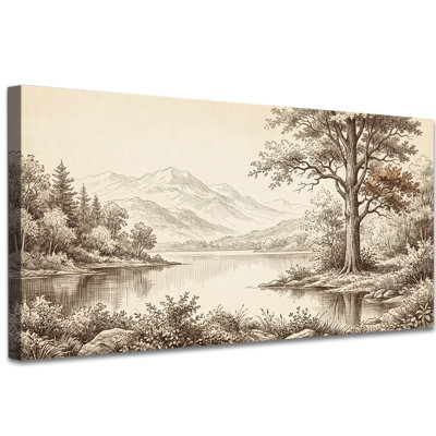 Décoration murale rétro vintage, sépia rustique neutre pour le salon ou la chambre à coucher, galerie d'art sur toile inspirée de la nature, prête à être suspendue, 12 po x 24 po