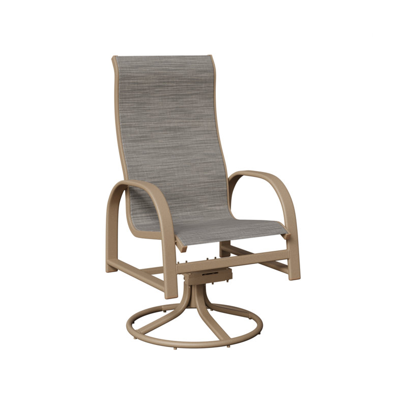 Chaise berçante pivotante à haut dossier avec tissu Sling de Berlin Gardens, Mica perle, Aluminium, chêne, veine de bois