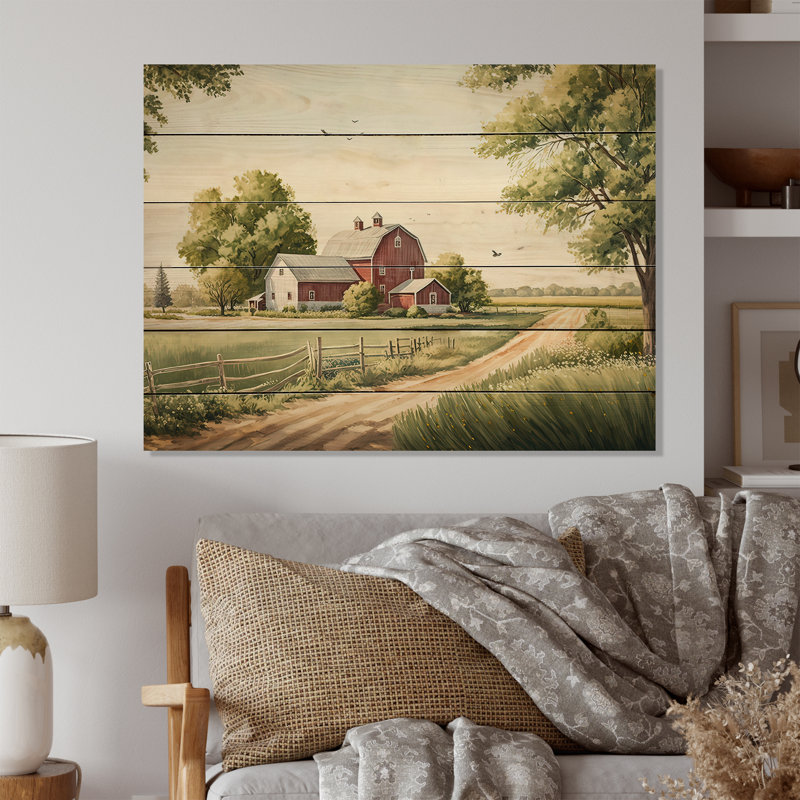 Belle grange de Montpelier au printemps VII - impression sur bois sans cadre, H 12 po x l 20 po x P 1 po