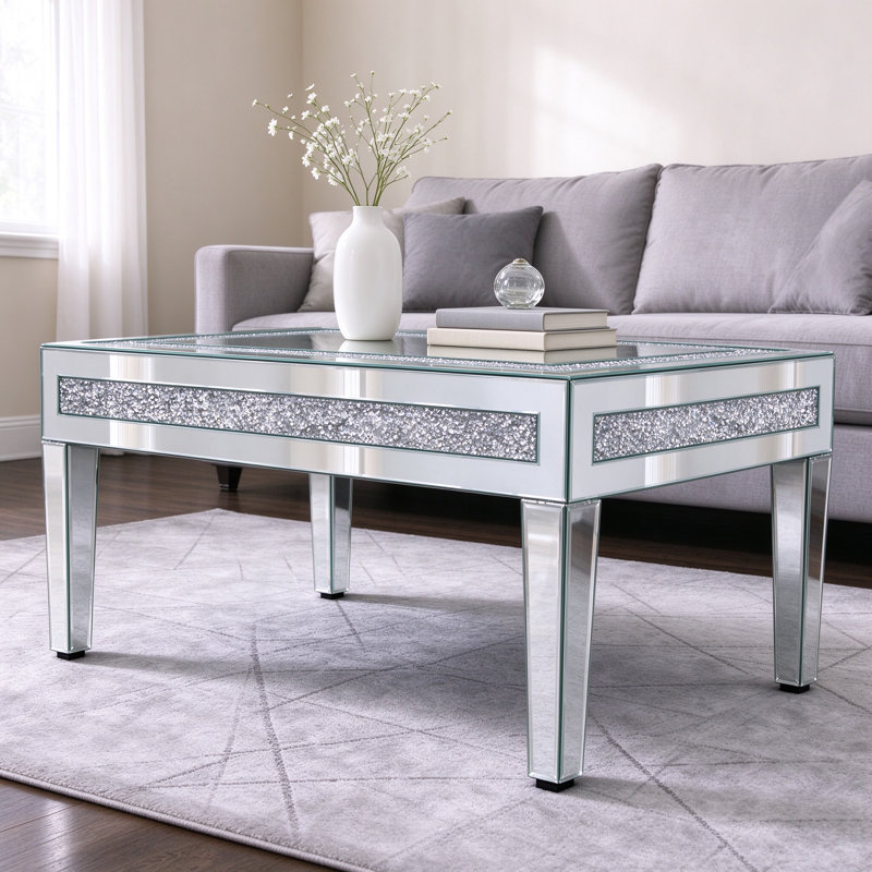 Table basse rectangulaire en verre miroir