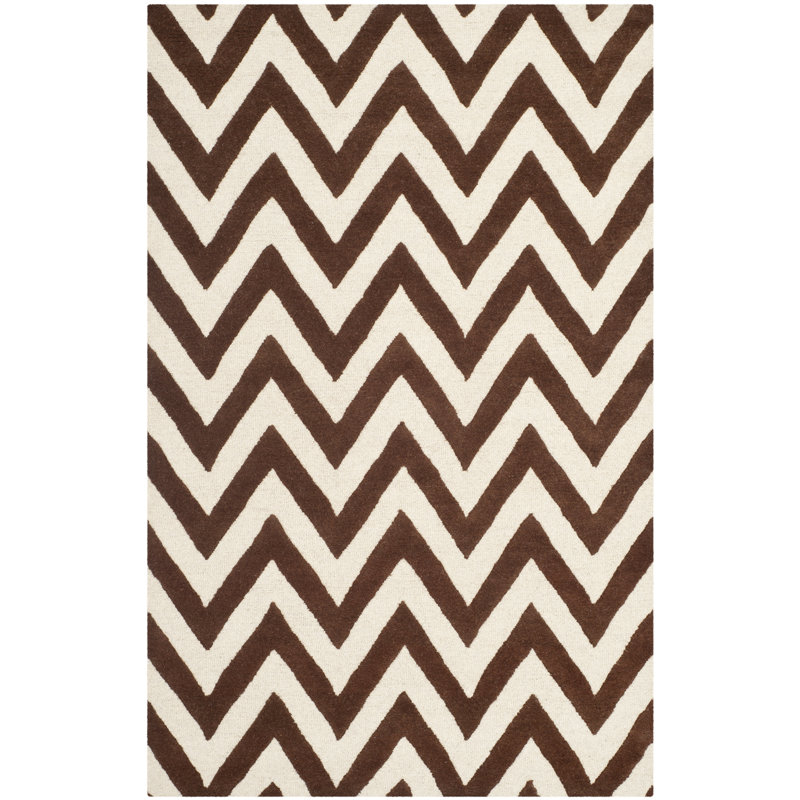 Nero Chevron Wool Hand Woven Area Rug, Rectangle 152 x 244 cm