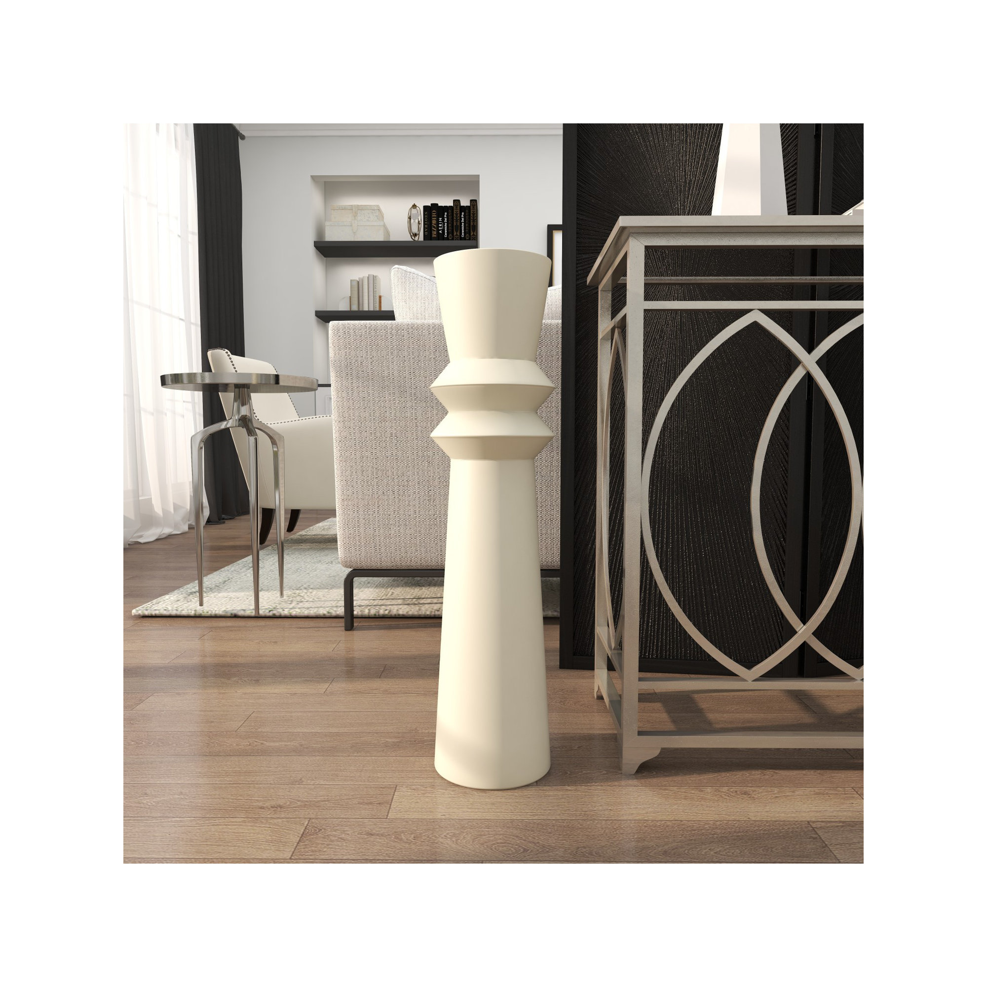Mable Metal Floor Vase, Cream, 31.75" H x 8.3" W x 7.7" D
