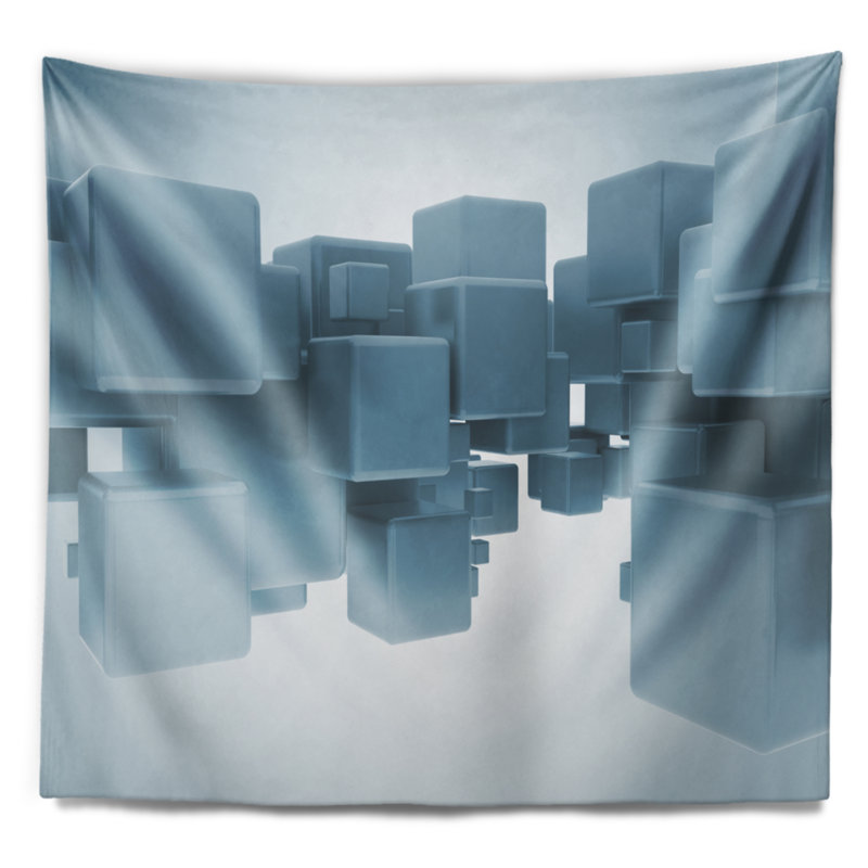 Tapisserie cubes 3d light blue, H 50 po x l 60 po
