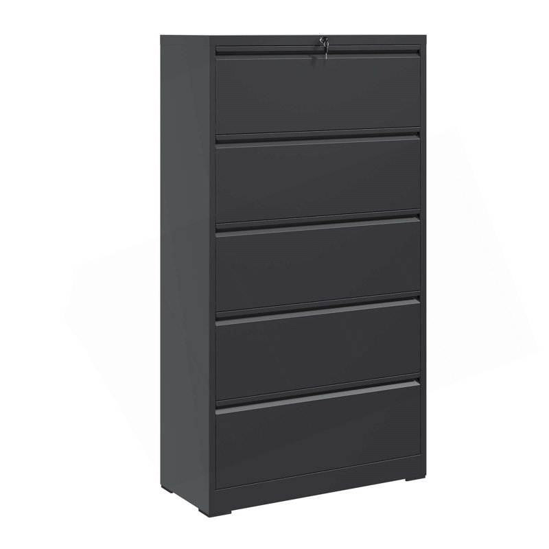 5-Drawer Metal Lateral File Cabinet with Lock, Durable and Secure Storage for Legal/Letter/A4/F4 Documents, Black