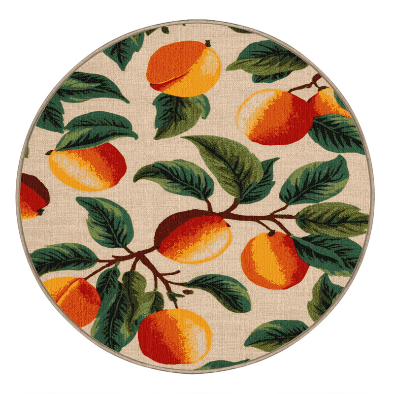 Washable Nectarine Fruits Area Rug, Round 5'