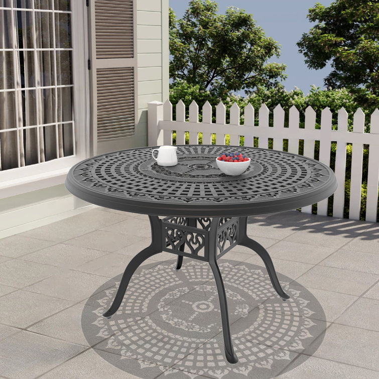 Cast Aluminum Round Outdoor Table With Umbrella World Menagerie