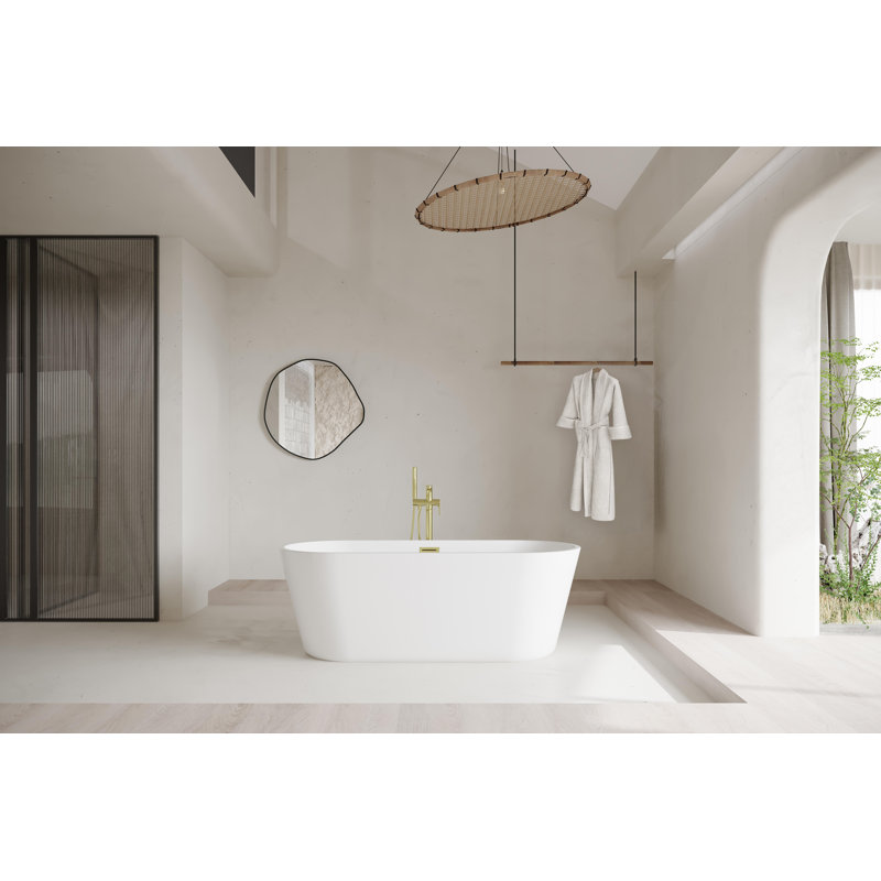 Rouidate 65'' x 28.3'' Soaking Acrylic Bathtub, Brushed Gold