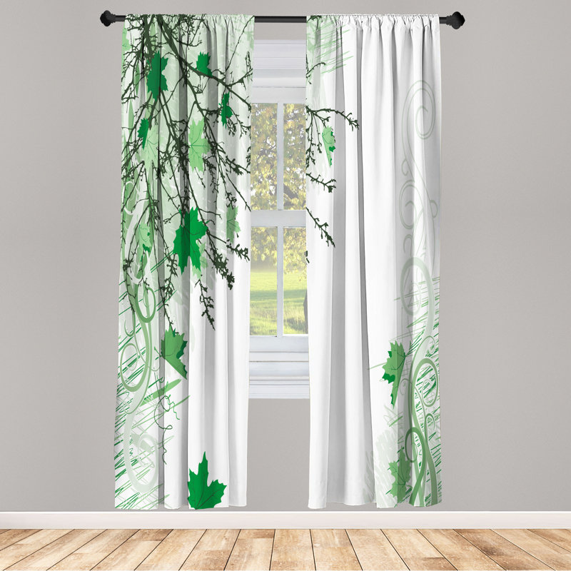Ebern Designs Nature Curtains, Fall Earth Tones Autumn Leaf, Pair of 28", Fern Green, 28" W x 63" L