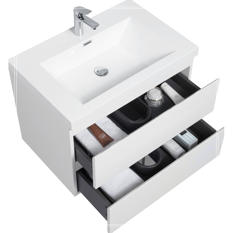 Meuble-lavabo mural 30 po avec lavabo, meuble-lavabo mural moderne, Blanc