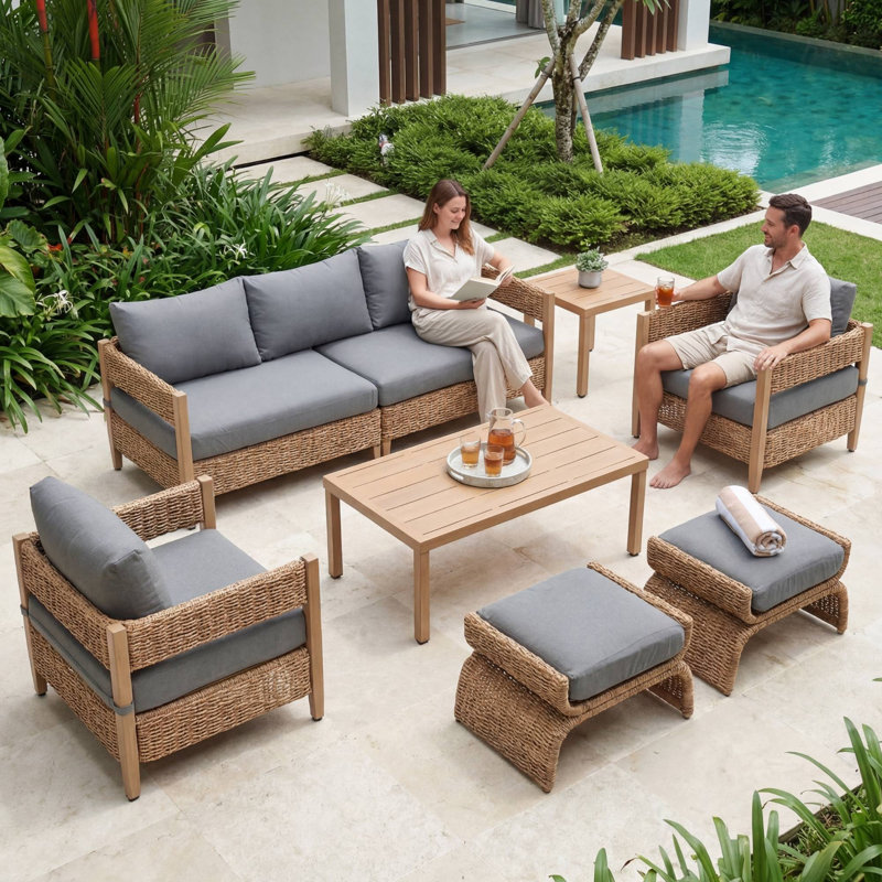 7 Pieces Outdoor Patio Conversation Set, Gray