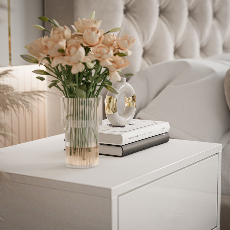 Aldair 45cm W Steel Bedside Table, Gold/White